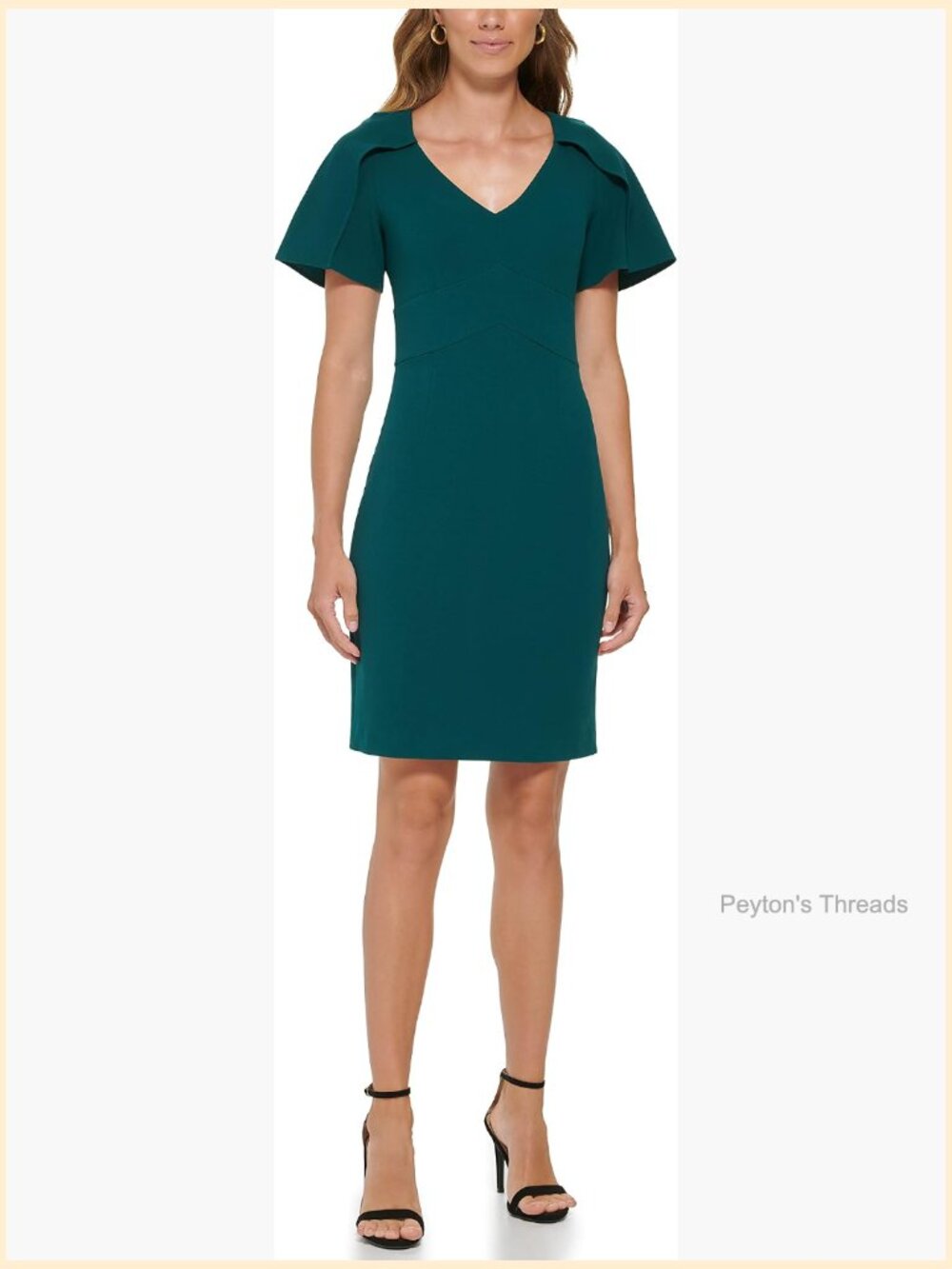 Cape Sleeve V-Neck Midi Dress Sheath Business Office Wear